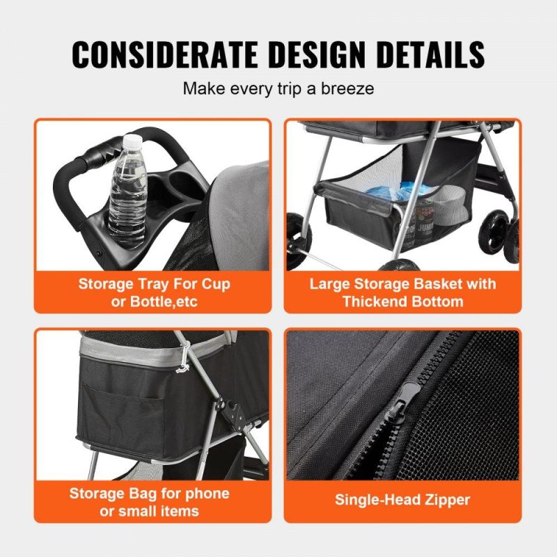 Pet Supplies | Pet Stroller, 4 Wheels Dog Stroller Rotate with Brakes, 35lbs Weight Capacity, Puppy Stroller with Detachable Carrier, Storage Basket and Cup Holder, for Dogs and Cats Travel, Black+Dark Grey Agriculture & Forestry Equipment Pet Supplies