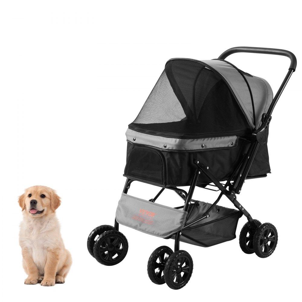 Pet Supplies | Pet Stroller, 4 Wheels Dog Stroller Rotate with Brakes, 44lbs Weight Capacity, Puppy Stroller with Reversible Handlebar, Storage Basket and Zipper, for Dogs and Cats Travel, Black+Grey Agriculture & Forestry Equipment Pet Supplies