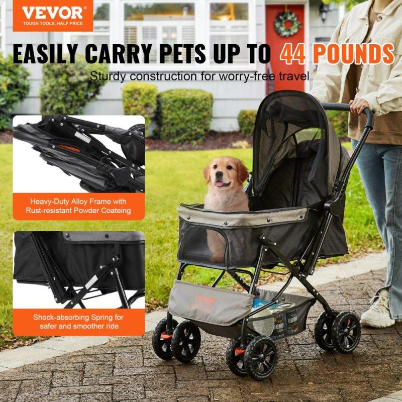 Pet Supplies | Pet Stroller, 4 Wheels Dog Stroller Rotate with Brakes, 44lbs Weight Capacity, Puppy Stroller with Reversible Handlebar, Storage Basket and Zipper, for Dogs and Cats Travel, Black+Grey Agriculture & Forestry Equipment Pet Supplies