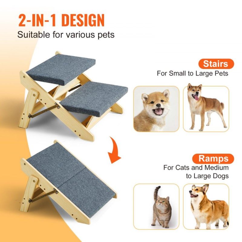 Pet Supplies | Wood Pet Stairs/Pet Steps, 2-in-1 Foldable Wooden Dog Stair for Beds, Sofa and Cars, Dog Stairs & Ramp with 2 Steps for Small Medium Large Pet, up to 110 lbs Agriculture & Forestry Equipment Pet Supplies