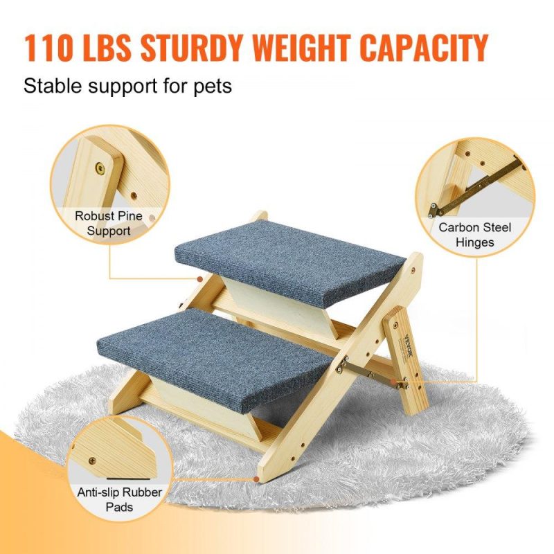 Pet Supplies | Wood Pet Stairs/Pet Steps, 2-in-1 Foldable Wooden Dog Stair for Beds, Sofa and Cars, Dog Stairs & Ramp with 2 Steps for Small Medium Large Pet, up to 110 lbs Agriculture & Forestry Equipment Pet Supplies