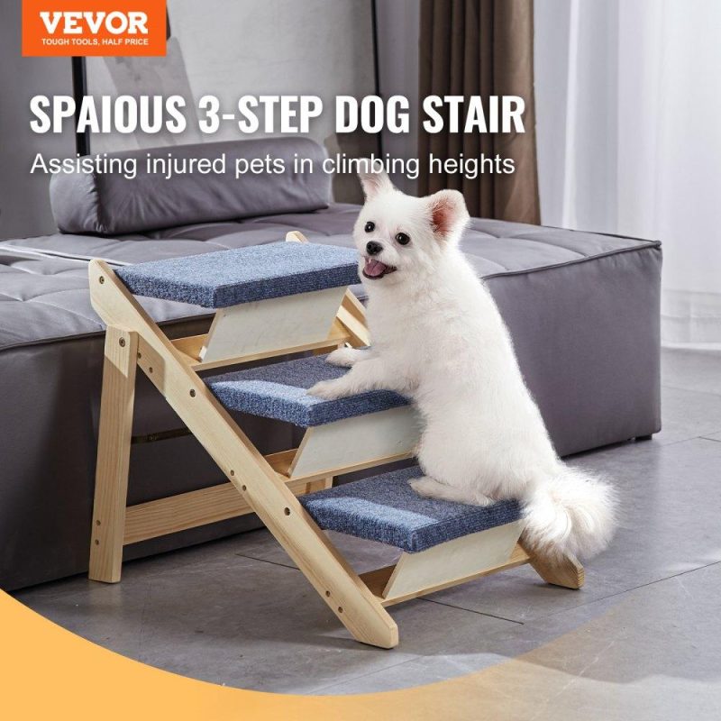 Pet Supplies | Wood Pet Stairs/Pet Steps, 2-in-1 Foldable Wooden Dog Stair for Beds, Sofa and Cars, Dog Stairs & Ramp with 3 Steps for Small Medium Large Pet, up to 150 lbs Agriculture & Forestry Equipment Pet Supplies