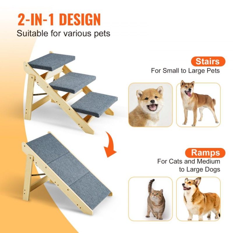 Pet Supplies | Wood Pet Stairs/Pet Steps, 2-in-1 Foldable Wooden Dog Stair for Beds, Sofa and Cars, Dog Stairs & Ramp with 3 Steps for Small Medium Large Pet, up to 150 lbs Agriculture & Forestry Equipment Pet Supplies