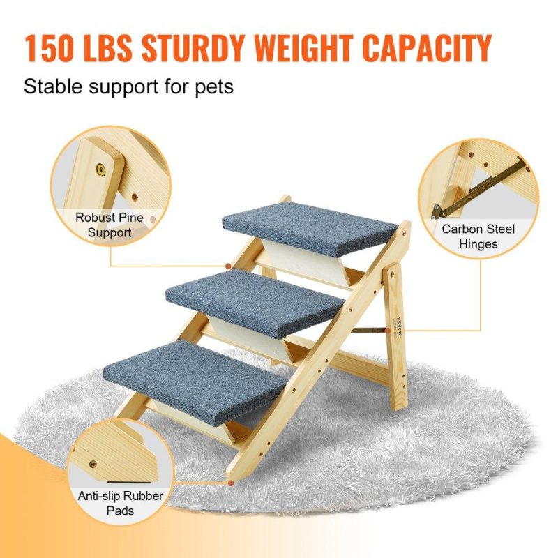 Pet Supplies | Wood Pet Stairs/Pet Steps, 2-in-1 Foldable Wooden Dog Stair for Beds, Sofa and Cars, Dog Stairs & Ramp with 3 Steps for Small Medium Large Pet, up to 150 lbs Agriculture & Forestry Equipment Pet Supplies