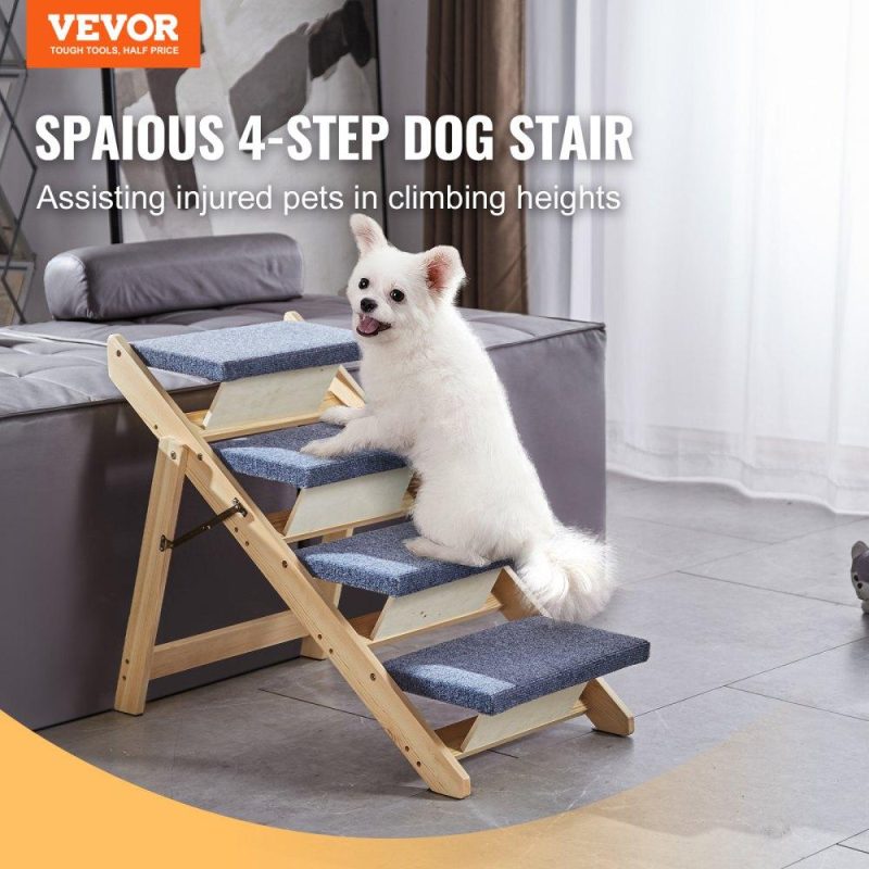 Pet Supplies | Wood Pet Stairs/Pet Steps, 2-in-1 Foldable Wooden Dog Stair for Beds, Sofa and Cars, Dog Stairs & Ramp with 4 Steps for Small Medium Large Pet, up to 150 lbs Agriculture & Forestry Equipment Pet Supplies