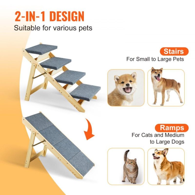 Pet Supplies | Wood Pet Stairs/Pet Steps, 2-in-1 Foldable Wooden Dog Stair for Beds, Sofa and Cars, Dog Stairs & Ramp with 4 Steps for Small Medium Large Pet, up to 150 lbs Agriculture & Forestry Equipment Pet Supplies