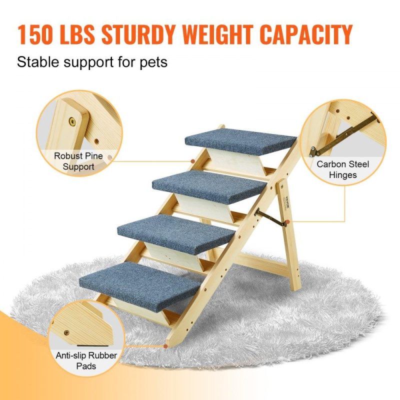 Pet Supplies | Wood Pet Stairs/Pet Steps, 2-in-1 Foldable Wooden Dog Stair for Beds, Sofa and Cars, Dog Stairs & Ramp with 4 Steps for Small Medium Large Pet, up to 150 lbs Agriculture & Forestry Equipment Pet Supplies