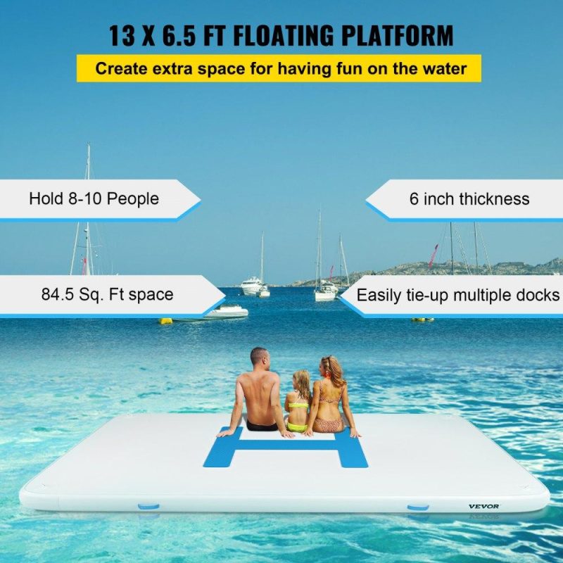 Pools & Spas | 13’x6.5’x6” Inflatable Dock Platform, 8 to 10 Person Inflatable Floating Dock, Floating Platform with Electric Air Pump & Hand Pump for Pool Beach Ocean Lake Float for Adults Lawn & Garden Pools & Spas