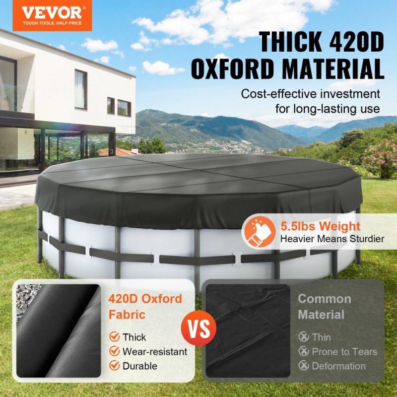 Pools & Spas | 15 Ft Round Pool Cover, Solar Covers for Above Ground Pools, Safety Pool Cover with Drawstring Design, 420D Oxford Fabric Summer Pool Cover, Waterproof and Dustproof, Black Lawn & Garden Pools & Spas