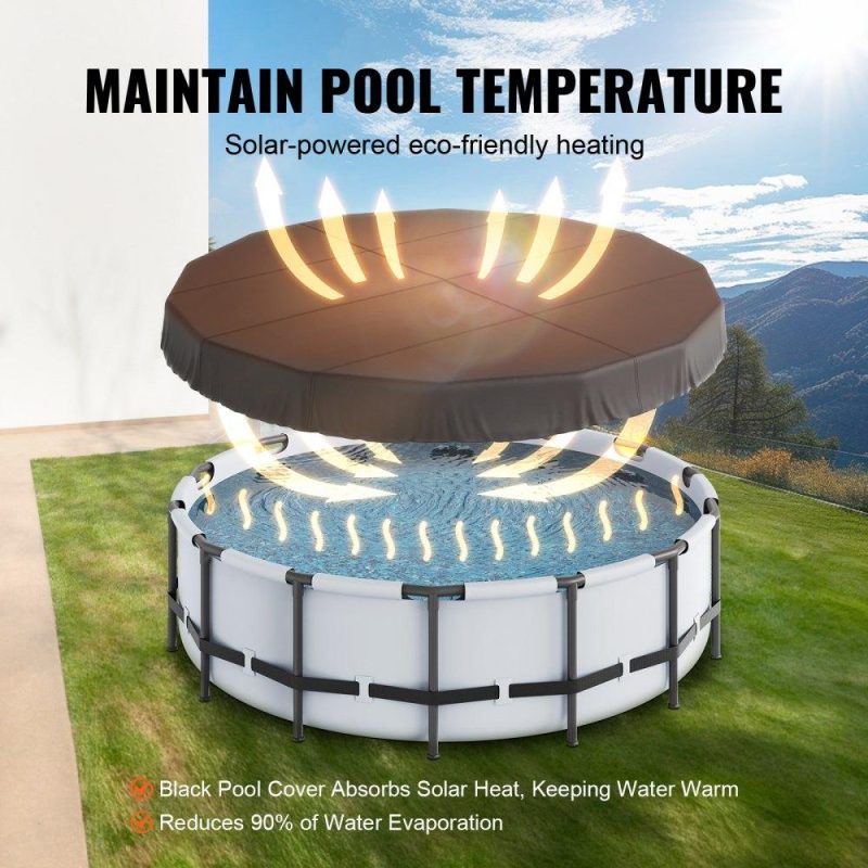 Pools & Spas | 15 Ft Round Pool Cover, Solar Covers for Above Ground Pools, Safety Pool Cover with Drawstring Design, 420D Oxford Fabric Summer Pool Cover, Waterproof and Dustproof, Black Lawn & Garden Pools & Spas