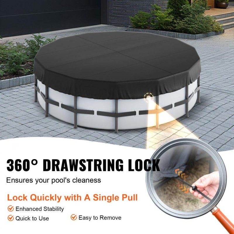 Pools & Spas | 15 Ft Round Pool Cover, Solar Covers for Above Ground Pools, Safety Pool Cover with Drawstring Design, 420D Oxford Fabric Summer Pool Cover, Waterproof and Dustproof, Black Lawn & Garden Pools & Spas