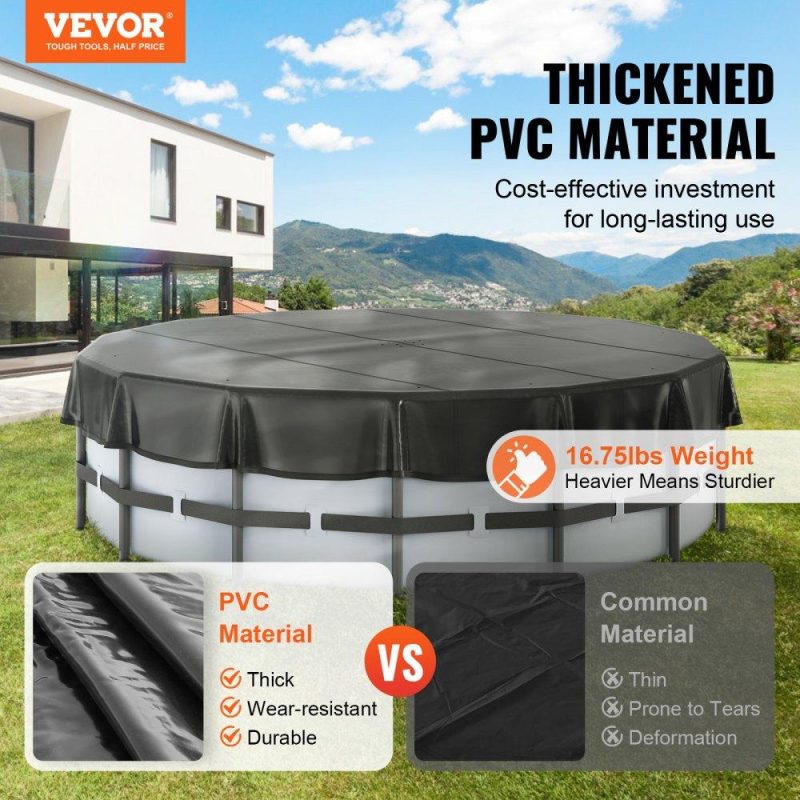 Pools & Spas | 15 Ft Round Pool Cover, Solar Covers for Above Ground Pools, Safety Pool Cover with Drawstring Design, PVC Summer Pool Cover, Waterproof and Dustproof, Black Lawn & Garden Pools & Spas