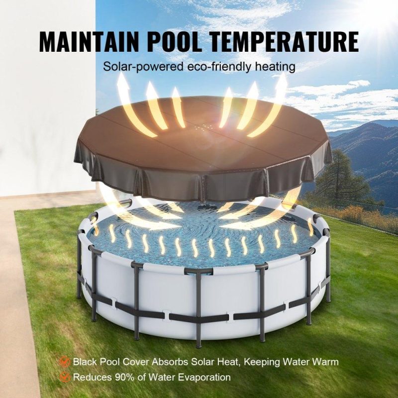 Pools & Spas | 15 Ft Round Pool Cover, Solar Covers for Above Ground Pools, Safety Pool Cover with Drawstring Design, PVC Summer Pool Cover, Waterproof and Dustproof, Black Lawn & Garden Pools & Spas