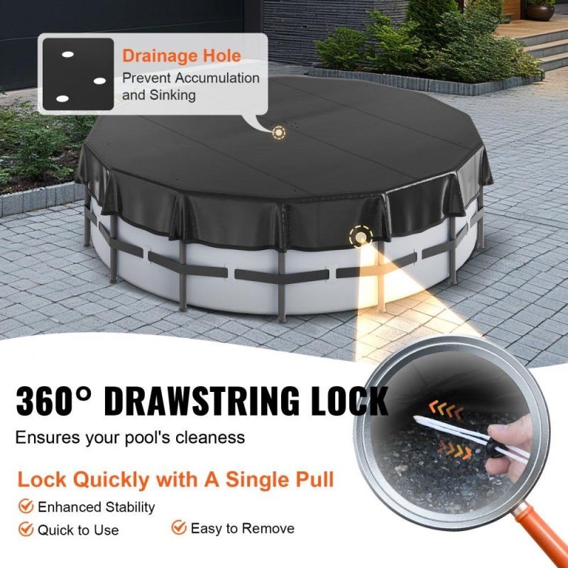 Pools & Spas | 15 Ft Round Pool Cover, Solar Covers for Above Ground Pools, Safety Pool Cover with Drawstring Design, PVC Summer Pool Cover, Waterproof and Dustproof, Black Lawn & Garden Pools & Spas