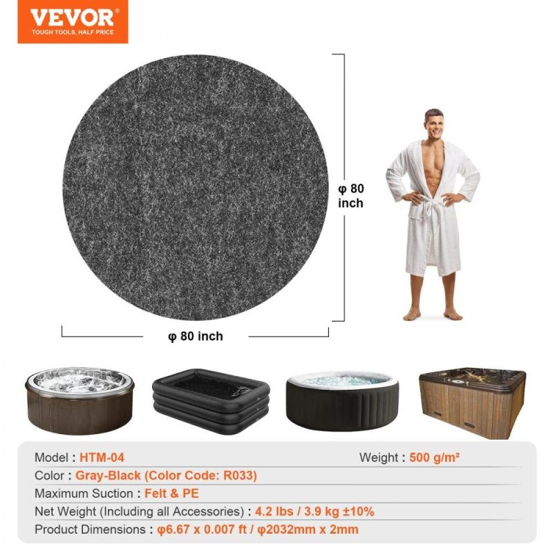 Pools & Spas | 80 Inch Diameter Round Hot Tub Mat, Extra Large Inflatable Hot Tub Pad, Waterproof Slip-Proof Backing, Absorbent Spa Pool Ground Base Flooring Protector Mat Reusable Outdoor & Indoor Lawn & Garden Pools & Spas