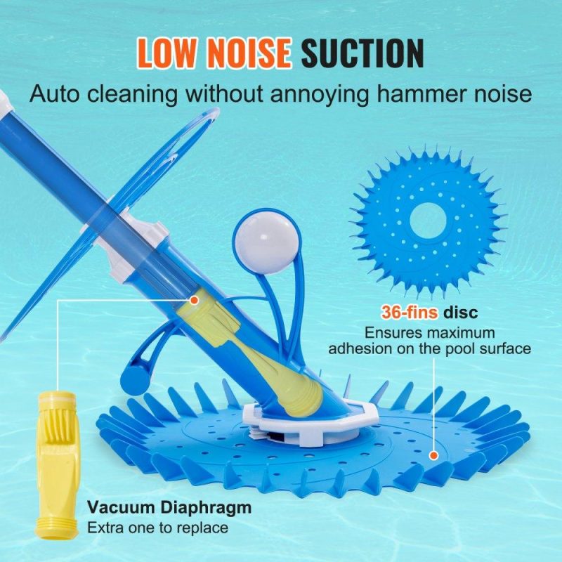 Pools & Spas | Automatic Suction Pool Cleaner, Low Noise Pool Vacuum Cleaner with Extra Diaphragm, 10 x 32 in Hoses & 36-Fin Disc, Side Climbing Pool Cleaners for Above-Ground & In-ground Swimming Pool Lawn & Garden Pools & Spas