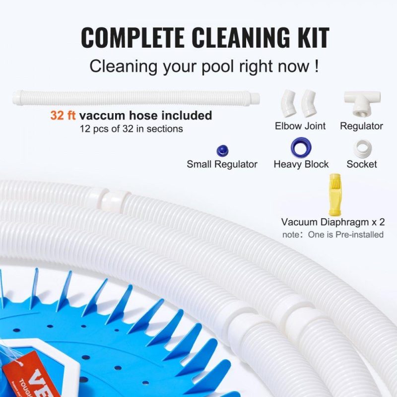 Pools & Spas | Automatic Suction Pool Cleaner, Low Noise Pool Vacuum Cleaner with Extra Diaphragm, 10 x 32 in Hoses & 36-Fin Disc, Side Climbing Pool Cleaners for Above-Ground & In-ground Swimming Pool Lawn & Garden Pools & Spas