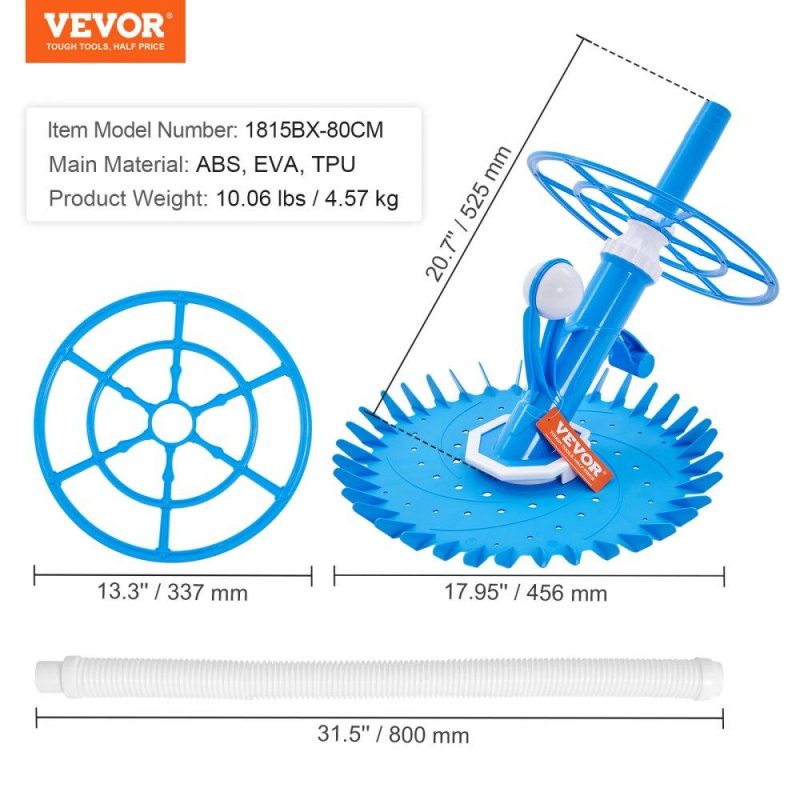 Pools & Spas | Automatic Suction Pool Cleaner, Low Noise Pool Vacuum Cleaner with Extra Diaphragm, 10 x 32 in Hoses & 36-Fin Disc, Side Climbing Pool Cleaners for Above-Ground & In-ground Swimming Pool Lawn & Garden Pools & Spas