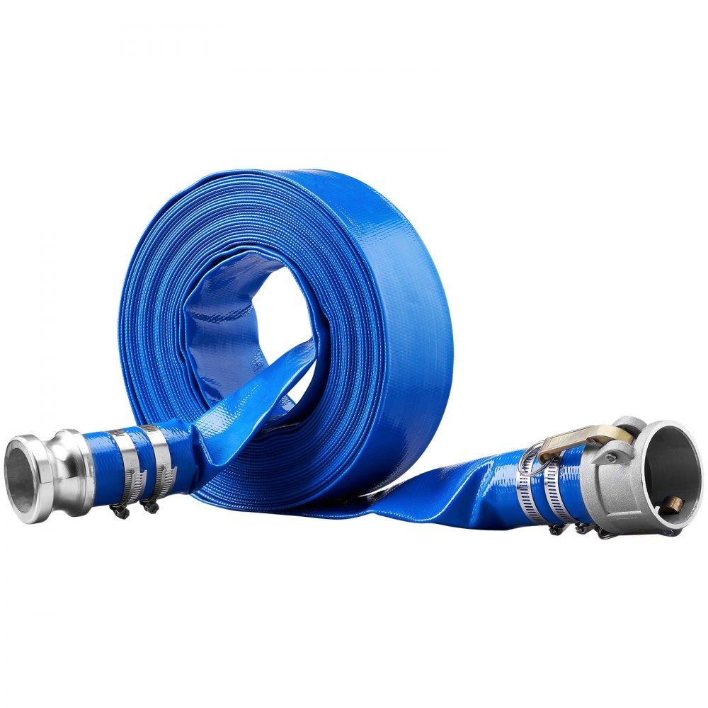 Pools & Spas | Backwash Hose, 2 in x 50 ft, Heavy-Duty PVC Flat Pool Discharge Hose with Aluminum Camlock C & E Fittings, Clamps, Compatible with Pumps, Sand Filters, for Swimming Pools Waste Water Drain, Blue Lawn & Garden Pools & Spas