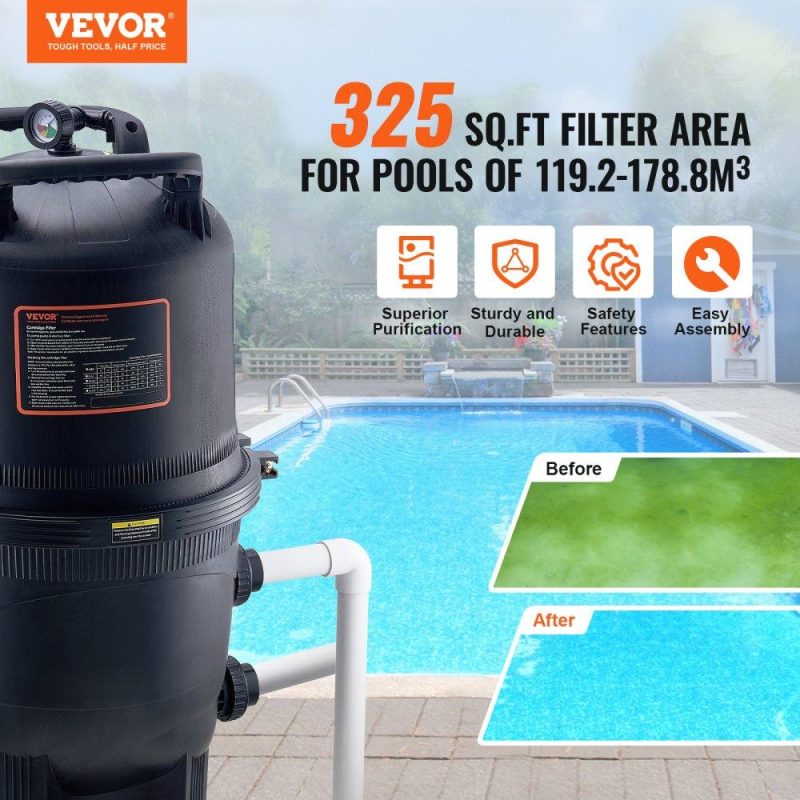 Pools & Spas | Cartridge Pool Filter, 325Sq. Ft Filter Area Inground Pool Filter, Above Ground Swimming Pool Filtration Filter System with Upgrade Filter &Leak-proof, for Hot Tubs, Spa, Inflatable Pool Lawn & Garden Pools & Spas