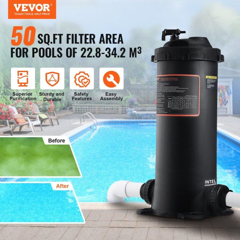 Pools & Spas | Cartridge Pool Filter, 50Sq. Ft Filter Area Inground Pool Filter, Above Ground Swimming Pool Filtration Filter System with Upgrade Filter &Leak-proof Casing, for Hot Tubs, Spa, Inflatable Pool Lawn & Garden Pools & Spas