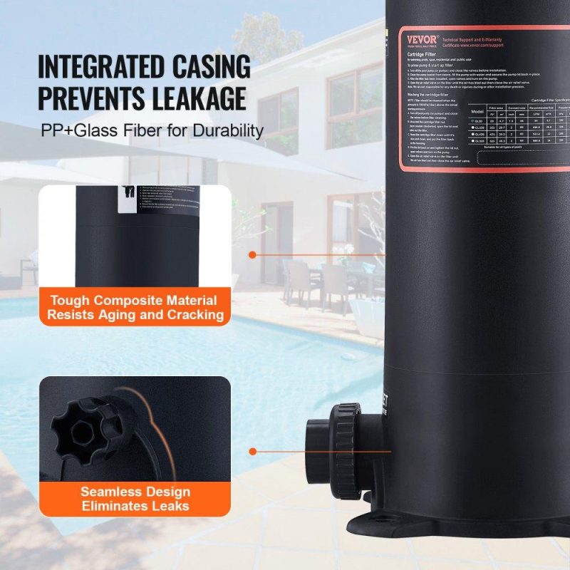 Pools & Spas | Cartridge Pool Filter, 50Sq. Ft Filter Area Inground Pool Filter, Above Ground Swimming Pool Filtration Filter System with Upgrade Filter &Leak-proof Casing, for Hot Tubs, Spa, Inflatable Pool Lawn & Garden Pools & Spas