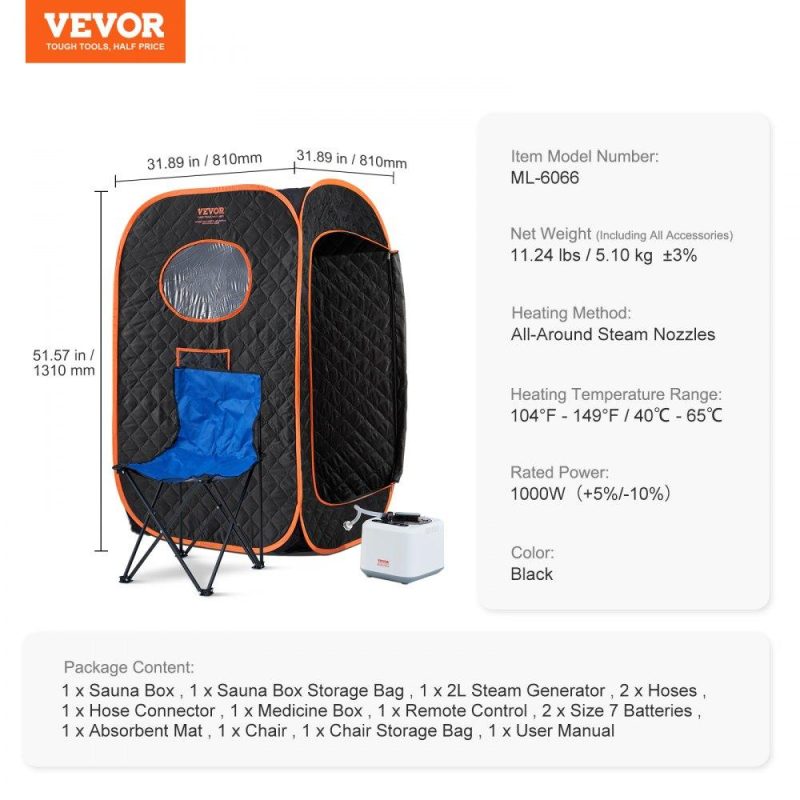 Pools & Spas | Compact Portable Steam Sauna Tent, 1000 Watt Sauna Blanket with Chair, Home Therapeutic Sauna Tent for Detox Relaxation, Time & Temperature Remote Control Personal Sauna for Home, Black Lawn & Garden Pools & Spas