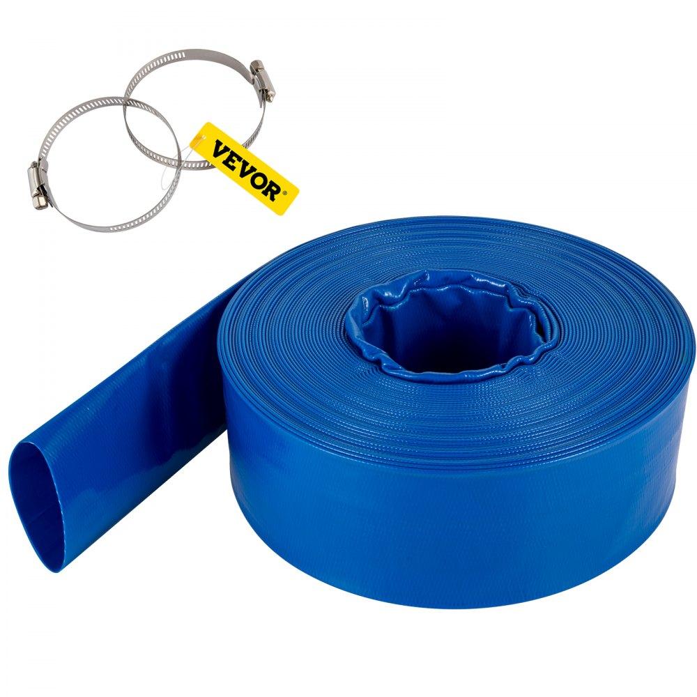 Pools & Spas | Discharge Hose, 1-1/2″ x 105′, PVC Fabric Lay Flat Hose, Heavy Duty Backwash Drain Hose with Clamps, Weather-proof & Burst-proof, Ideal for Swimming Pool & Water Transfer, Blue Lawn & Garden Pools & Spas