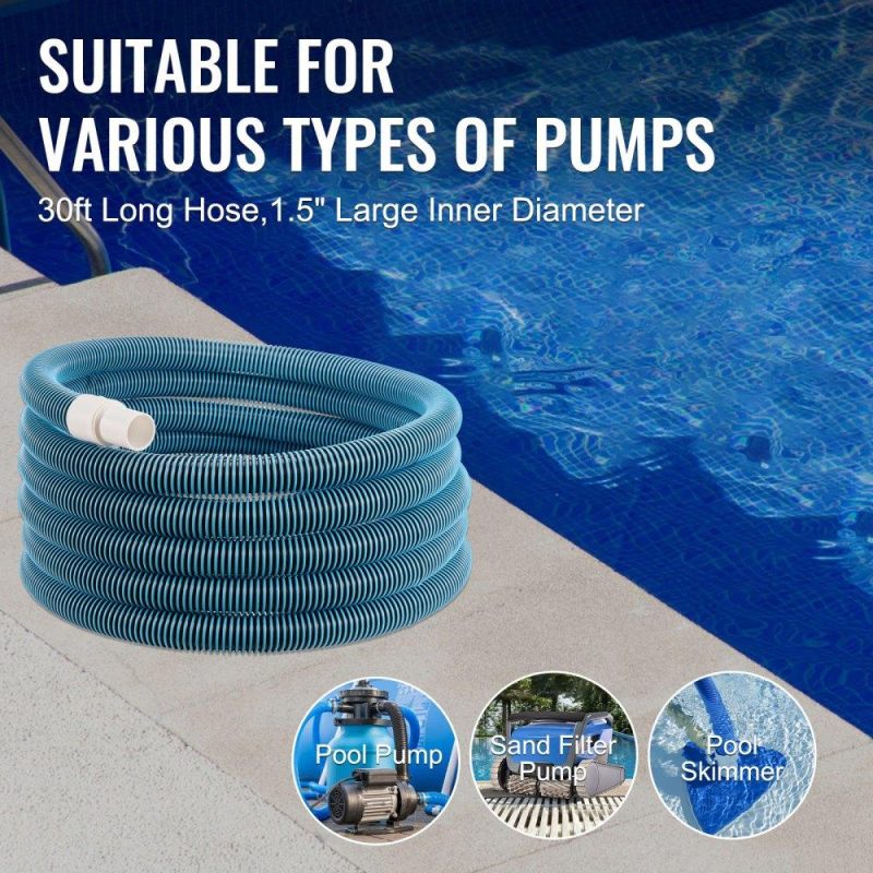 Pools & Spas | Heavy Duty Swimming Pool Hose, 1-1/2-Inch x 30-Feet, Pool Vacuum Cleaning Hose, Compatible with Above Ground Pool In-Ground Pool Sand Filter Pump Pool Pump Pool Skimmer Various Cleaning Products Lawn & Garden Pools & Spas