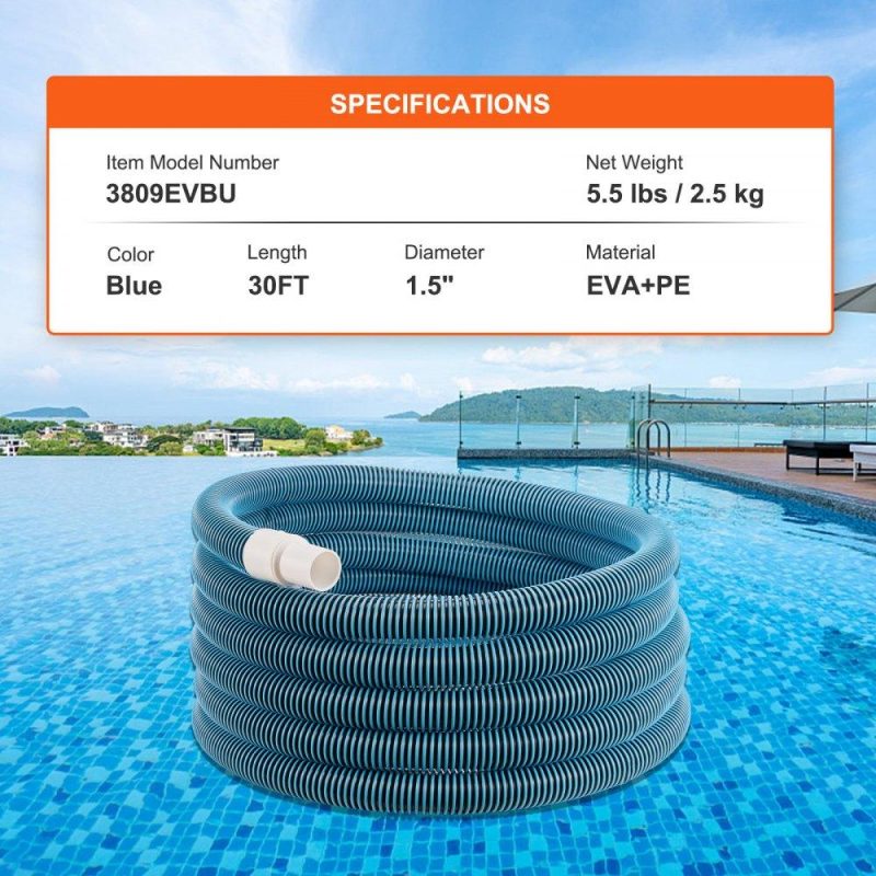 Pools & Spas | Heavy Duty Swimming Pool Hose, 1-1/2-Inch x 30-Feet, Pool Vacuum Cleaning Hose, Compatible with Above Ground Pool In-Ground Pool Sand Filter Pump Pool Pump Pool Skimmer Various Cleaning Products Lawn & Garden Pools & Spas