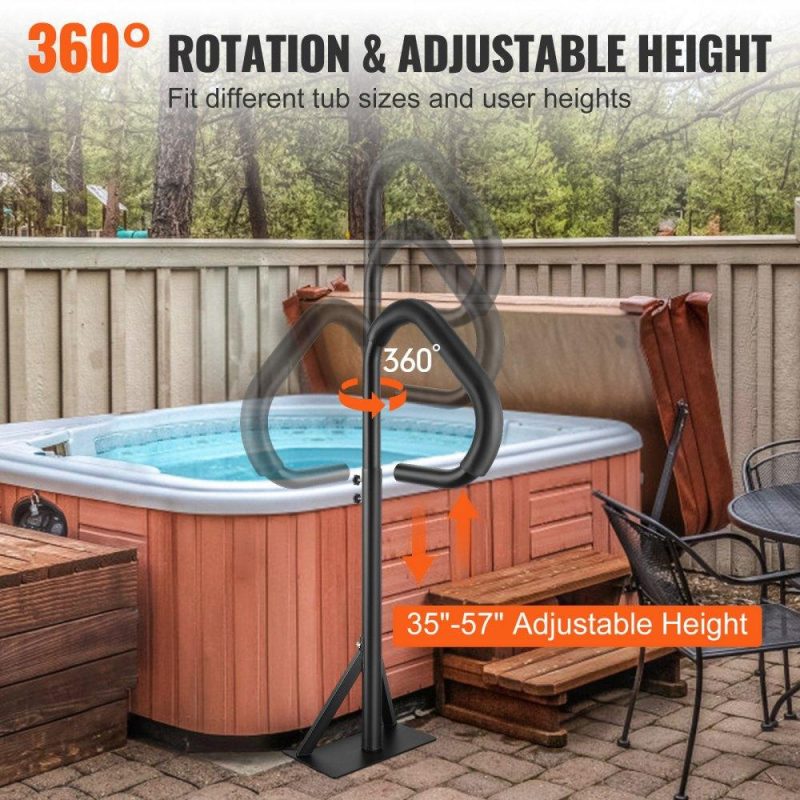 Pools & Spas | Hot Tub Handrail, 360 Rotatable Spa Side Handrail with 35″-57″ Adjustable Height, Rust-proof Aluminum Spa Step Hot Tub Hand Rail with Slide-Under Mount Base for Indoor & Outdoor, 600LBS Capacity Lawn & Garden Pools & Spas