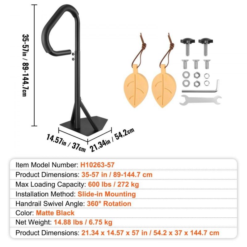 Pools & Spas | Hot Tub Handrail, 360 Rotatable Spa Side Handrail with 35″-57″ Adjustable Height, Rust-proof Aluminum Spa Step Hot Tub Hand Rail with Slide-Under Mount Base for Indoor & Outdoor, 600LBS Capacity Lawn & Garden Pools & Spas