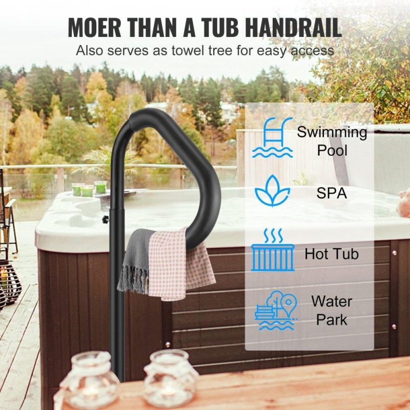 Pools & Spas | Hot Tub Handrail, 360 Rotatable Spa Side Handrail with 48″-63″ Adjustable Height, Rust-proof Aluminum Spa Step Hot Tub Hand Rail with Slide-Under Mount Base for Indoor & Outdoor, 600LBS Capacity Lawn & Garden Pools & Spas