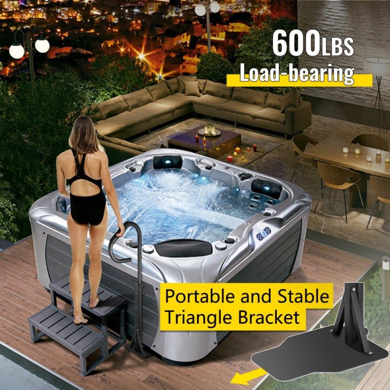 Pools & Spas | Hot Tub Handrail 600LBS Capacity Spa Side Handrail 56″ Slide-Under Base Spa Steps Hot Tub Heavy Iron Spa Side Step Sponge Rubber Grip Frosted Design hot Rail Tube for Indoor/Outdoor Bath Black Lawn & Garden Black