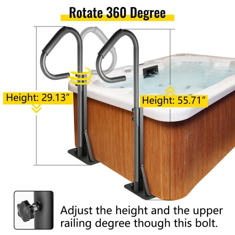 Pools & Spas | Hot Tub Handrail 600LBS Capacity Spa Side Handrail 56″ Slide-Under Base Spa Steps Hot Tub Heavy Iron Spa Side Step Sponge Rubber Grip Frosted Design hot Rail Tube for Indoor/Outdoor Bath Black Lawn & Garden Black