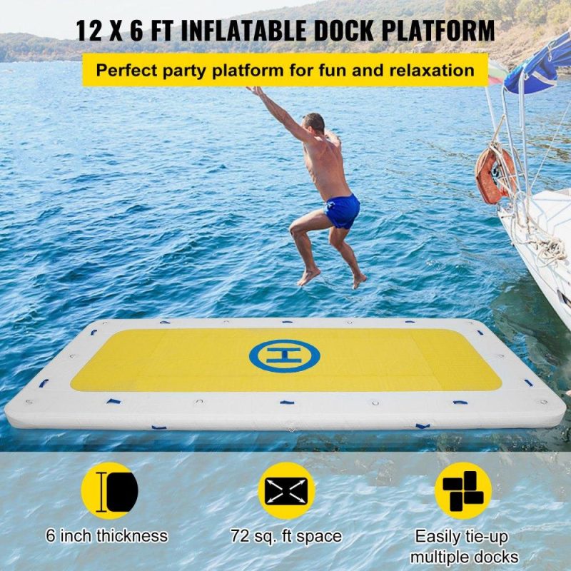 Pools & Spas | Inflatable Dock Floating Platform, 12 x 6 ft, 3-5 Person Capacity, 6 inches Thick, Swim Dock with Hand Pump, Electric Air Pump & Storage Bag, Drop Stitch PVC Non-Slip Raft for Pool Beach Ocean Lawn & Garden Pools & Spas