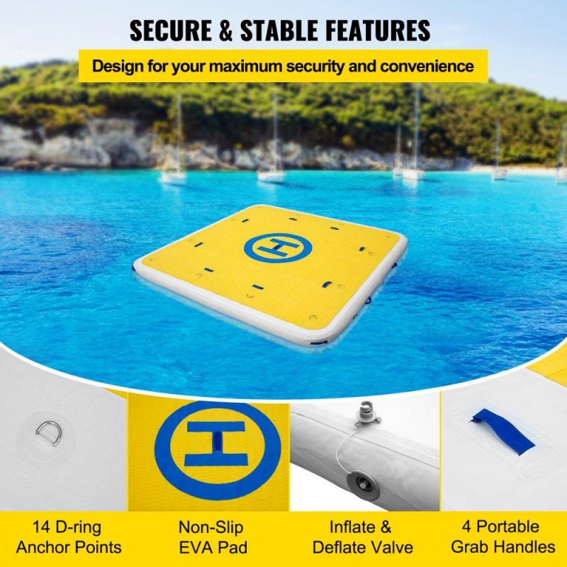 Pools & Spas | Inflatable Dock Floating Platform, 8 x 8 ft, 3-5 Person Capacity, 6 inches Thick, Swim Dock with Hand Pump, Electric Air Pump & Storage Bag, Drop Stitch PVC Non-Slip Raft for Pool Beach Ocean Lawn & Garden Pools & Spas