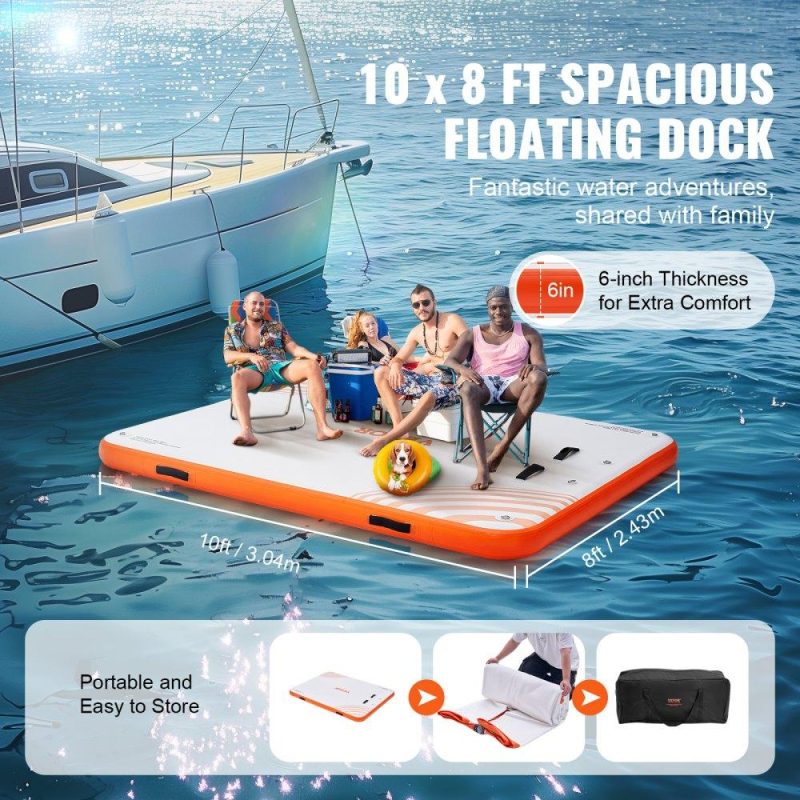 Pools & Spas | Inflatable Floating Dock, 10 x 8FT Inflatable Dock Platform, Non-Slip Water Floating Dock Mat with Detachable Ladder & Portable Carrying Bag, Floating Platform Island Raft for Ocean Pool Beach Lawn & Garden Pools & Spas