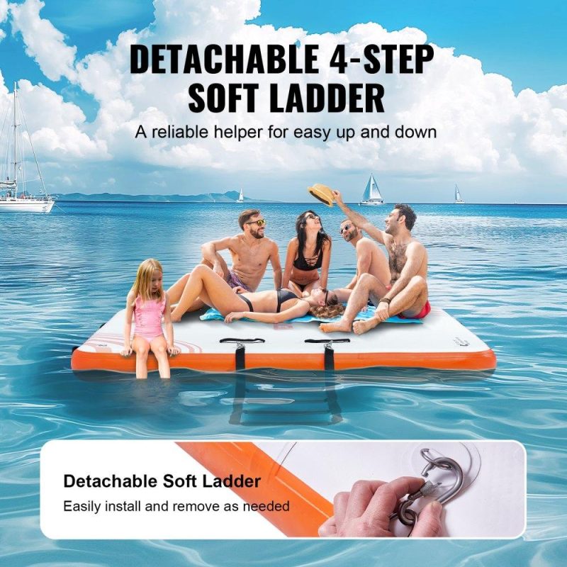 Pools & Spas | Inflatable Floating Dock, 10 x 8FT Inflatable Dock Platform, Non-Slip Water Floating Dock Mat with Detachable Ladder & Portable Carrying Bag, Floating Platform Island Raft for Ocean Pool Beach Lawn & Garden Pools & Spas