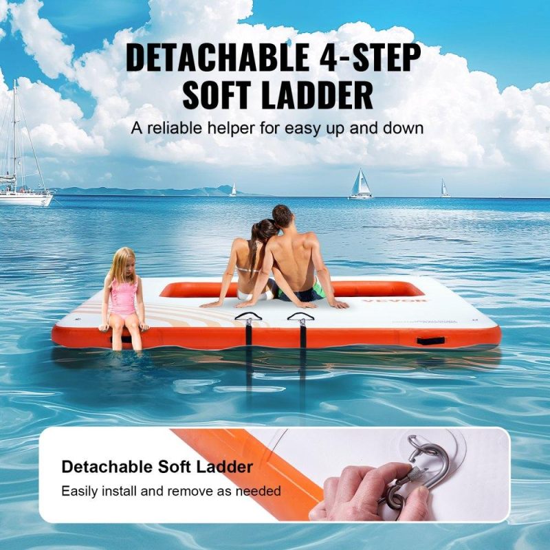 Pools & Spas | Inflatable Floating Dock, 10x10FT Inflatable Dock Platform with 4*7FT Trampoline Mesh Pool, Non-Slip Floating Platform Water Mat with Portable Bag & Detachable Ladder for Pool Beach Relaxation Lawn & Garden Pools & Spas