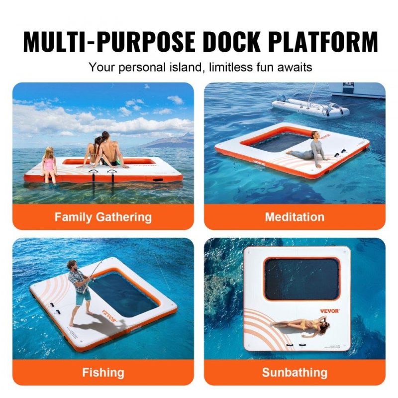 Pools & Spas | Inflatable Floating Dock, 10x10FT Inflatable Dock Platform with 4*7FT Trampoline Mesh Pool, Non-Slip Floating Platform Water Mat with Portable Bag & Detachable Ladder for Pool Beach Relaxation Lawn & Garden Pools & Spas