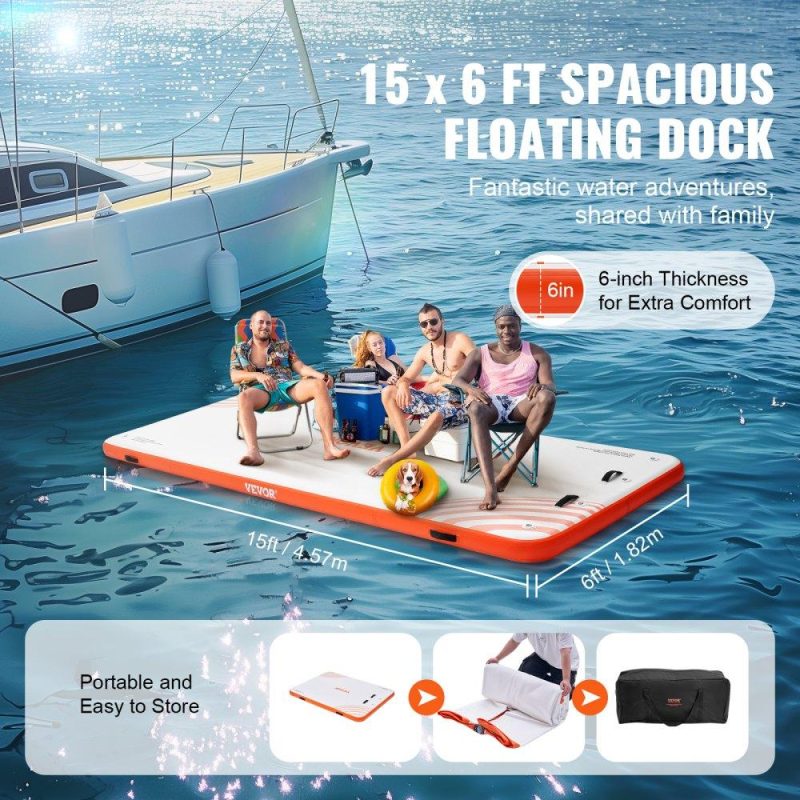 Pools & Spas | Inflatable Floating Dock, 15 x 6FT Inflatable Dock Platform, Non-Slip Water Floating Dock Mat with Detachable Ladder & Portable Carrying Bag, Floating Platform Island Raft for Ocean Pool Beach Lawn & Garden Pools & Spas