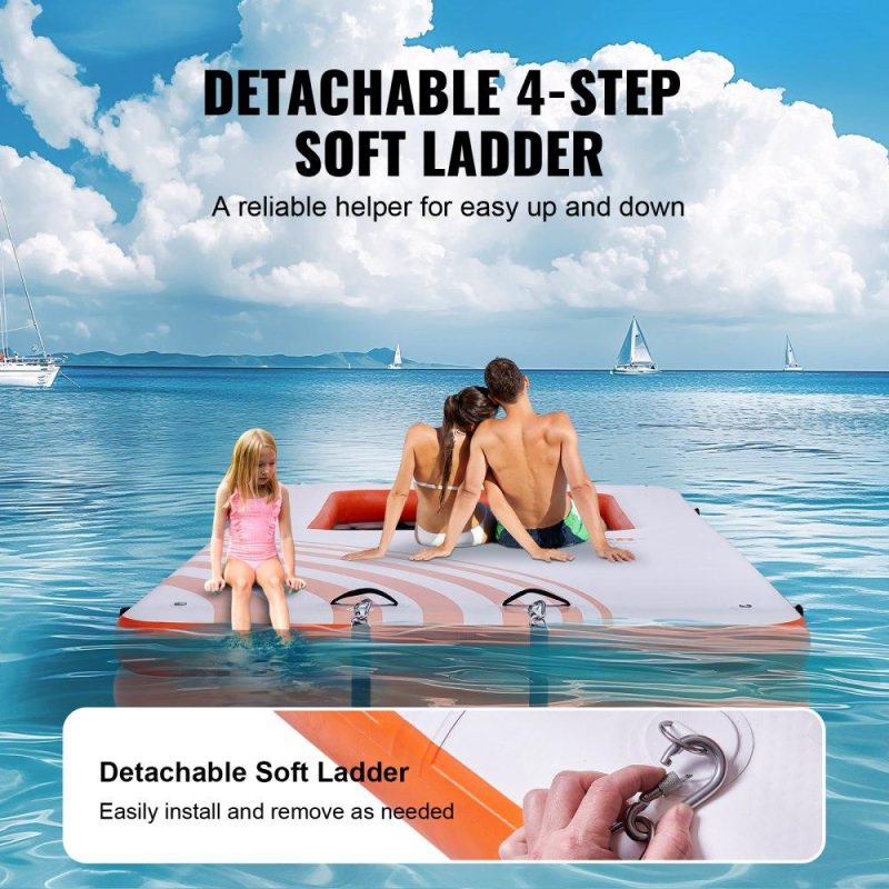 Pools & Spas | Inflatable Floating Dock, 15×6.5FT Inflatable Dock Platform with 4*6FT Trampoline Mesh Pool, Non-Slip Floating Platform Water Mat with Portable Bag & Detachable Ladder for Pool Beach Relaxation Lawn & Garden Pools & Spas