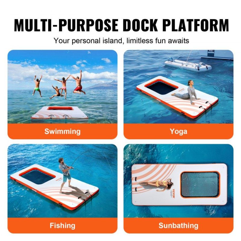 Pools & Spas | Inflatable Floating Dock, 15×6.5FT Inflatable Dock Platform with 4*6FT Trampoline Mesh Pool, Non-Slip Floating Platform Water Mat with Portable Bag & Detachable Ladder for Pool Beach Relaxation Lawn & Garden Pools & Spas