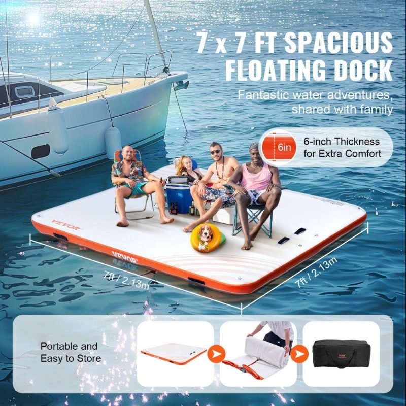 Pools & Spas | Inflatable Floating Dock, 7 x 7FT Inflatable Dock Platform, Non-Slip Water Floating Dock Mat with Portable Carrying Bag & Detachable Ladder, Floating Platform Island Raft for Pool Beach Ocean Lawn & Garden Pools & Spas