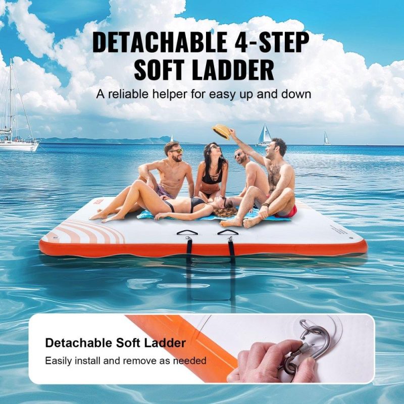 Pools & Spas | Inflatable Floating Dock, 7 x 7FT Inflatable Dock Platform, Non-Slip Water Floating Dock Mat with Portable Carrying Bag & Detachable Ladder, Floating Platform Island Raft for Pool Beach Ocean Lawn & Garden Pools & Spas