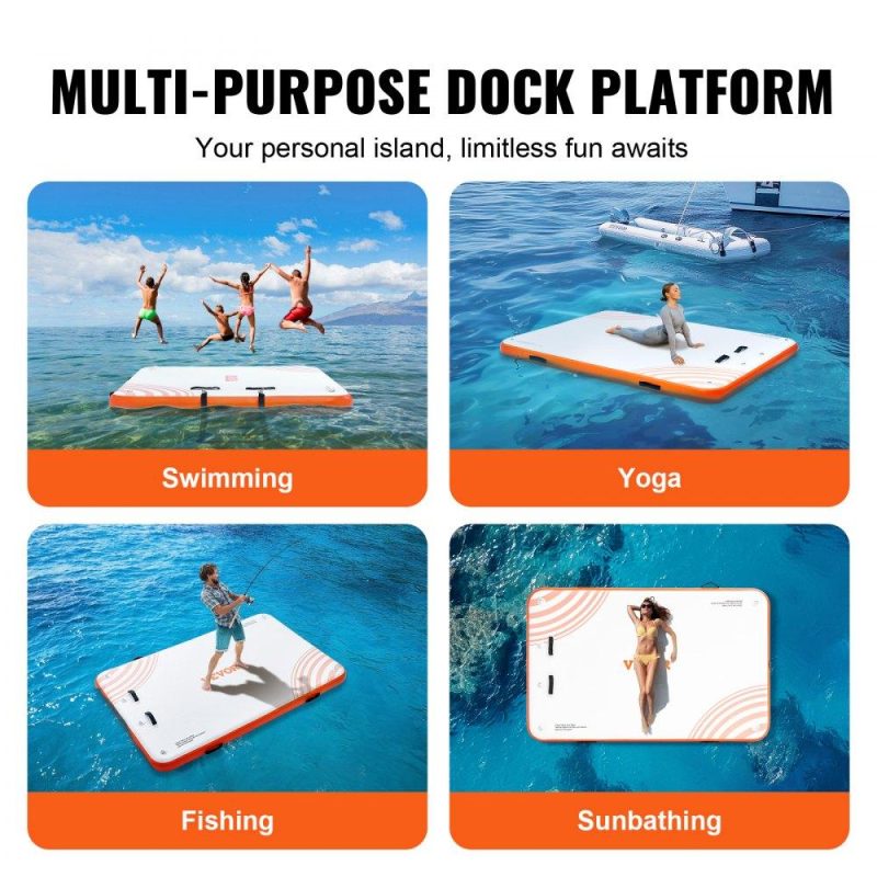 Pools & Spas | Inflatable Floating Dock, 8 x 5FT Inflatable Dock Platform, Non-Slip Water Floating Dock Mat with Portable Carrying Bag & Detachable Ladder, Floating Platform Island Raft for Pool Beach Ocean Lawn & Garden Pools & Spas