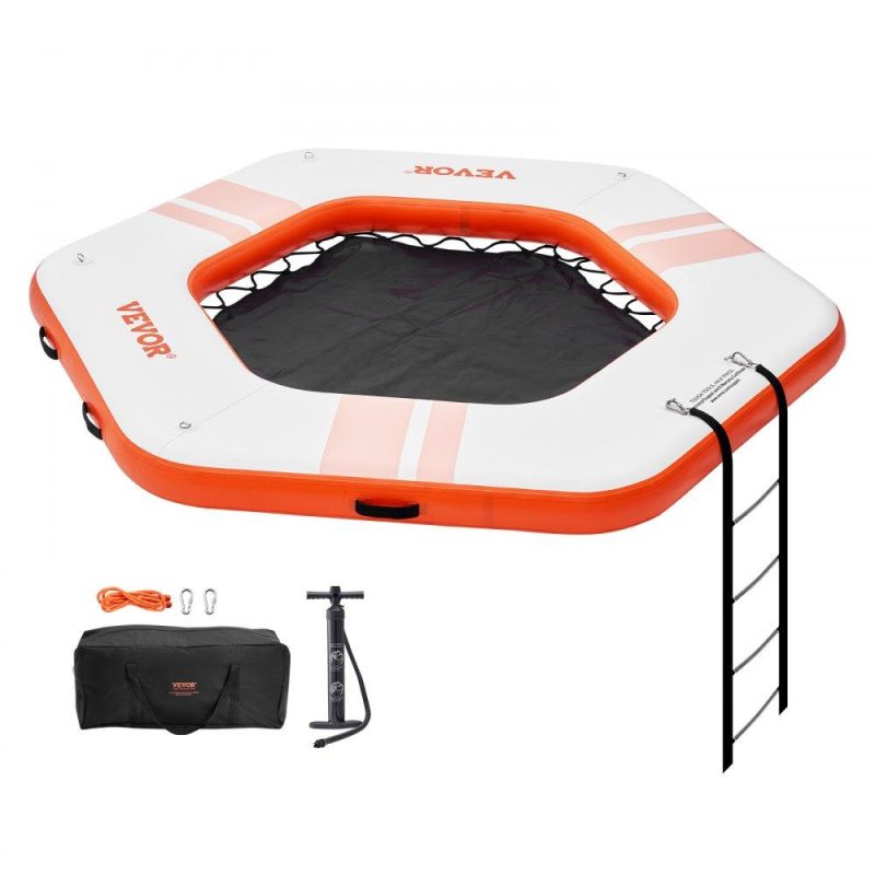 Pools & Spas | Inflatable Floating Dock, ø8.5FT Inflatable Dock Platform with ø5FT Trampoline Mesh Pool, Non-Slip Floating Platform Water Mat with Portable Bag & Detachable Ladder for Pool Beach Relaxation Lawn & Garden Pools & Spas