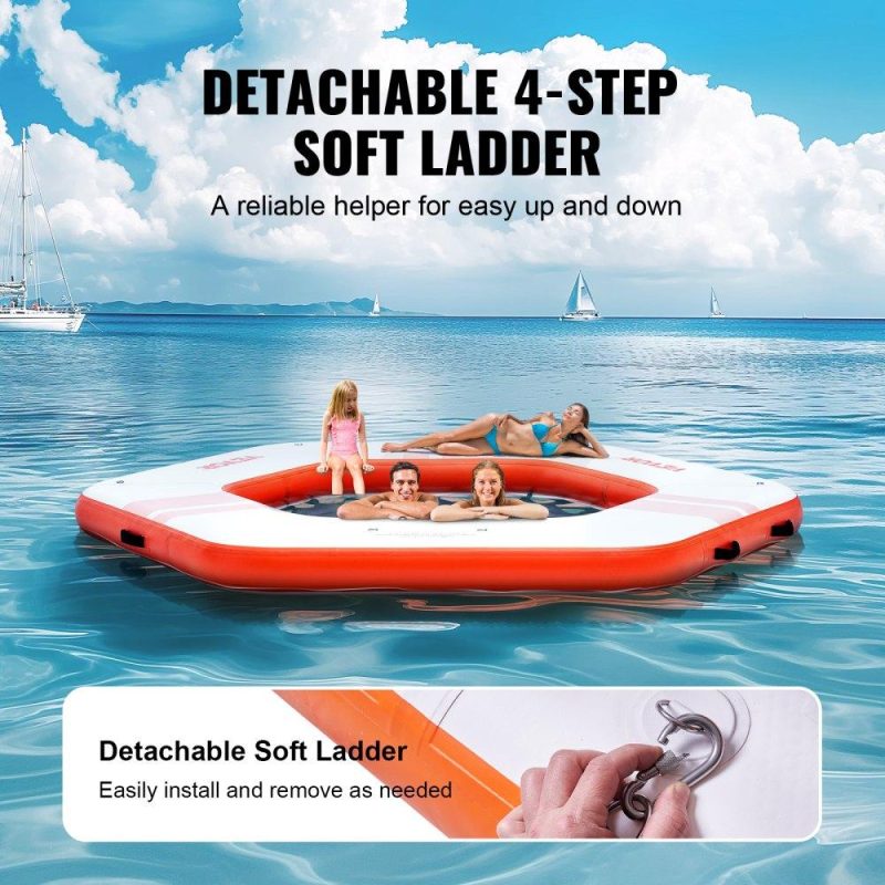 Pools & Spas | Inflatable Floating Dock, ø8.5FT Inflatable Dock Platform with ø5FT Trampoline Mesh Pool, Non-Slip Floating Platform Water Mat with Portable Bag & Detachable Ladder for Pool Beach Relaxation Lawn & Garden Pools & Spas