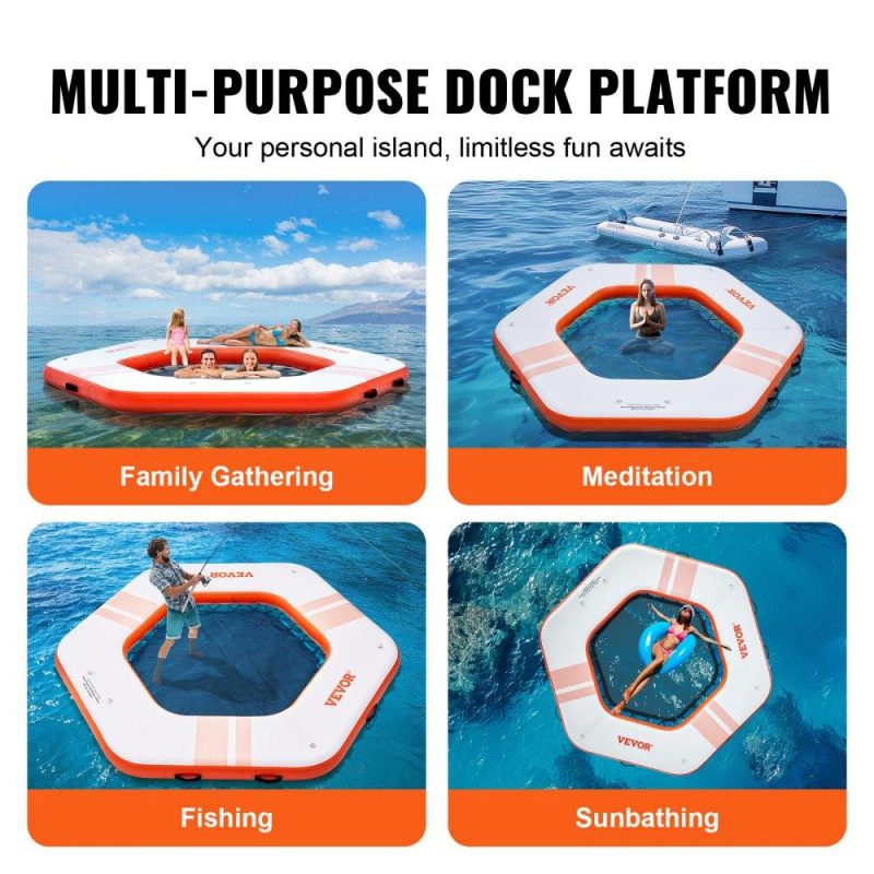 Pools & Spas | Inflatable Floating Dock, ø8.5FT Inflatable Dock Platform with ø5FT Trampoline Mesh Pool, Non-Slip Floating Platform Water Mat with Portable Bag & Detachable Ladder for Pool Beach Relaxation Lawn & Garden Pools & Spas